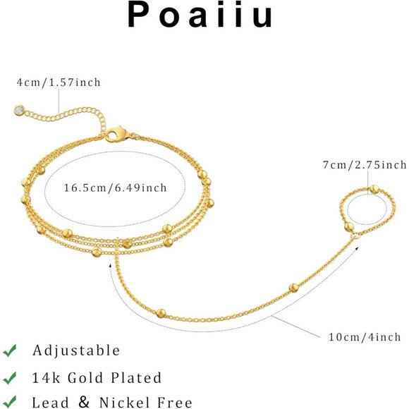 Gold Bracelets for Women, 14K Gold Plated/Silver Hand Chain Bracelet - Picture 4 of 7